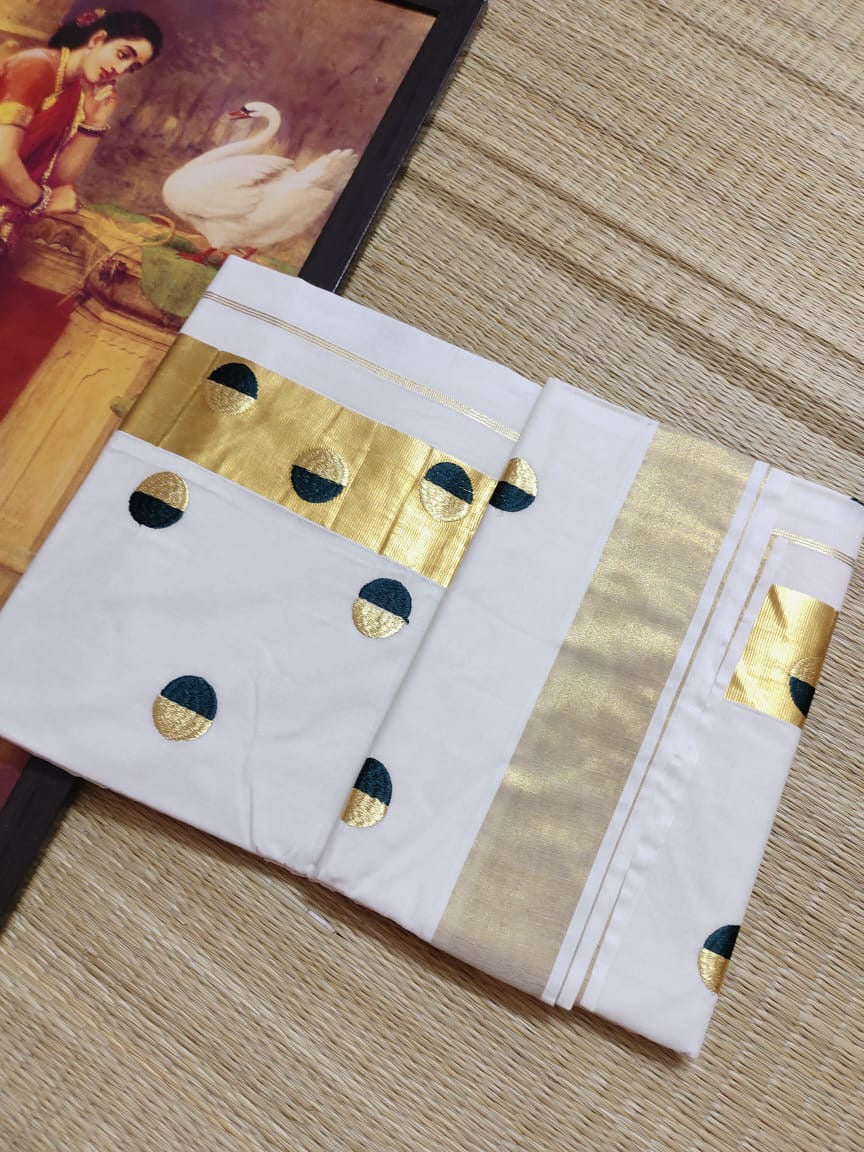 Polka weaved kerala cotton saree