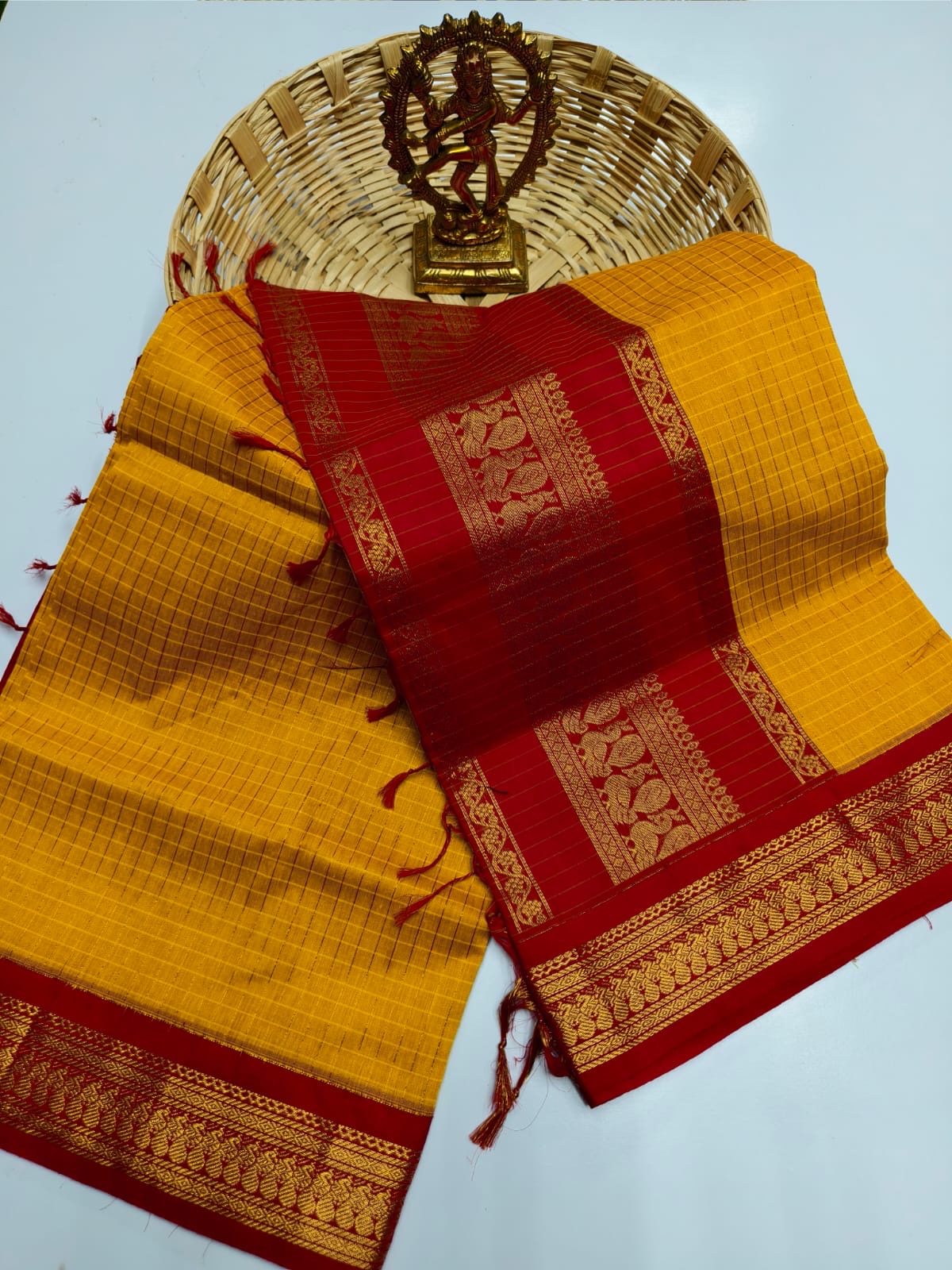 Premium silk cotton sarees with zari checks and contrast border