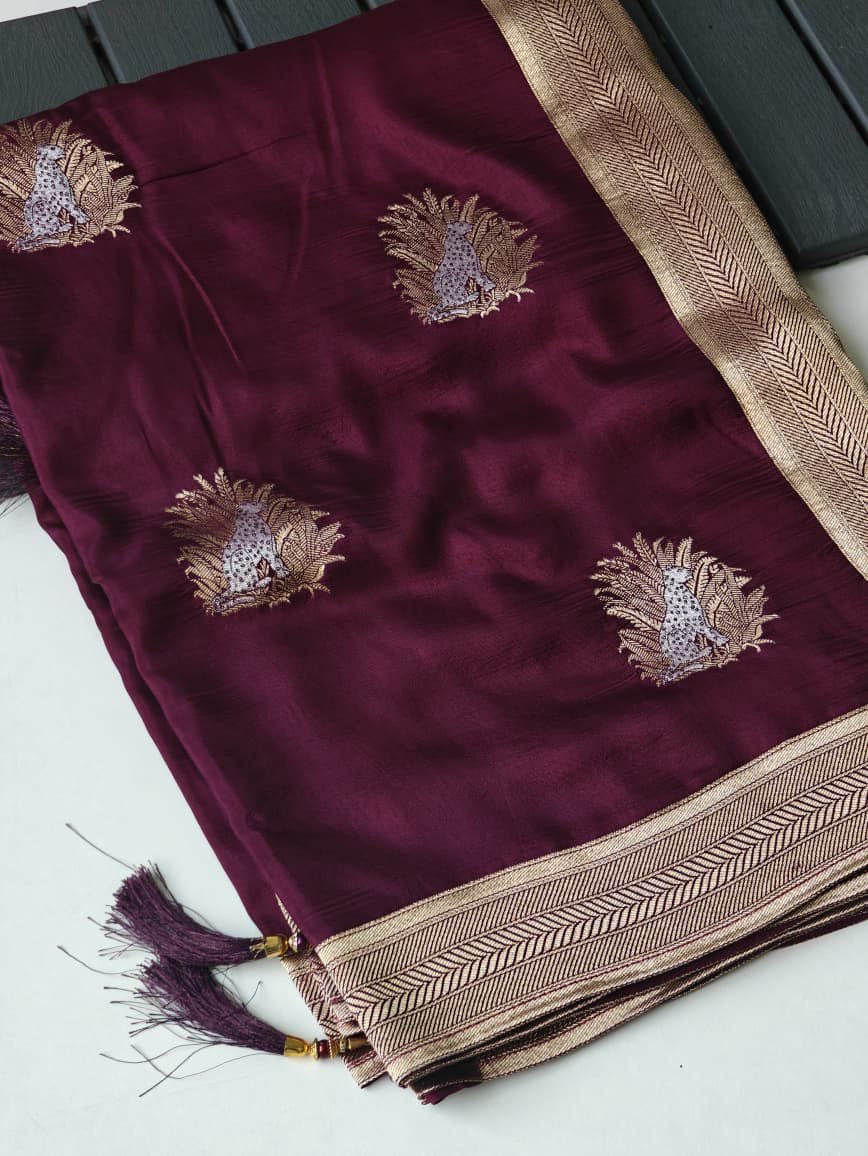 Soft viscous silk saree with jaguar motifs