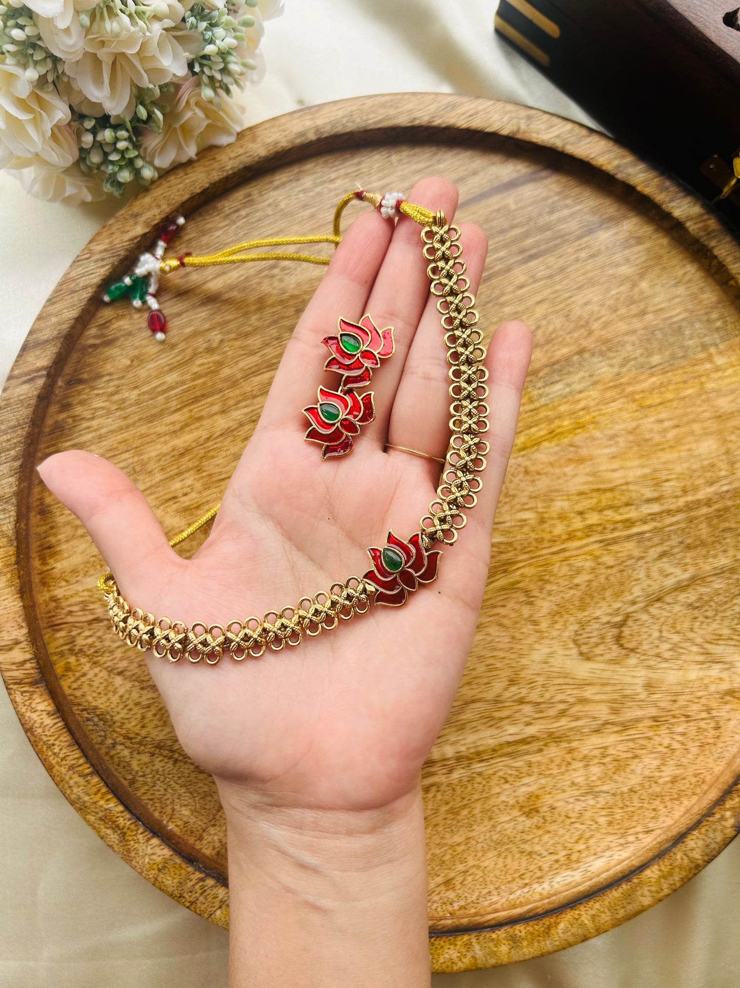 Lotus bloom necklace- red