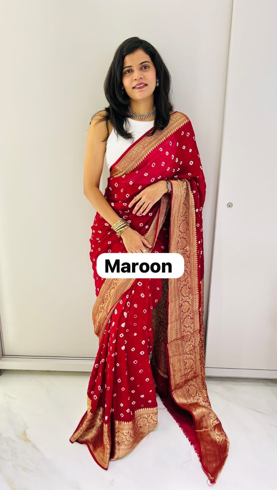 Semi dola silk with bandhini prints