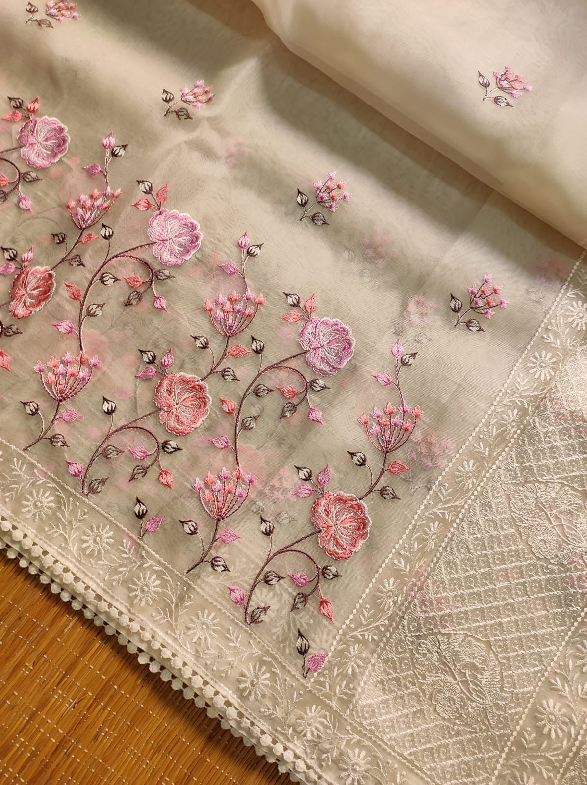 Pure organza silk saree with minakari embroidery