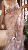 Pure organza tissue in silver and gold zari stripes saree
