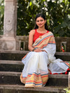 Soft mul cotton saree with beautiful red and black zari stripes border
