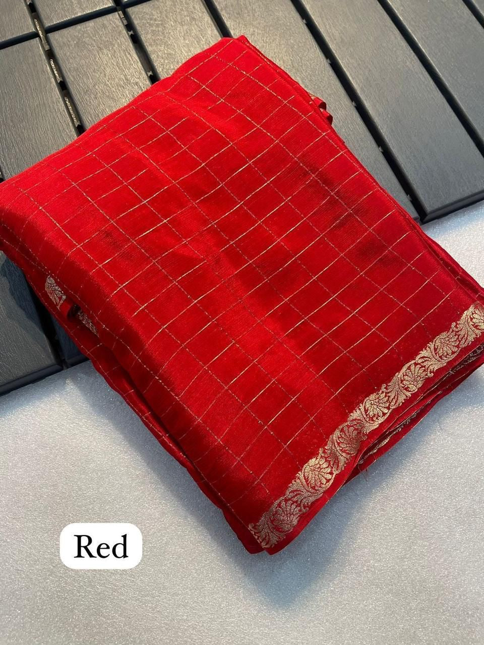 Soft Viscous chinon silk checks saree