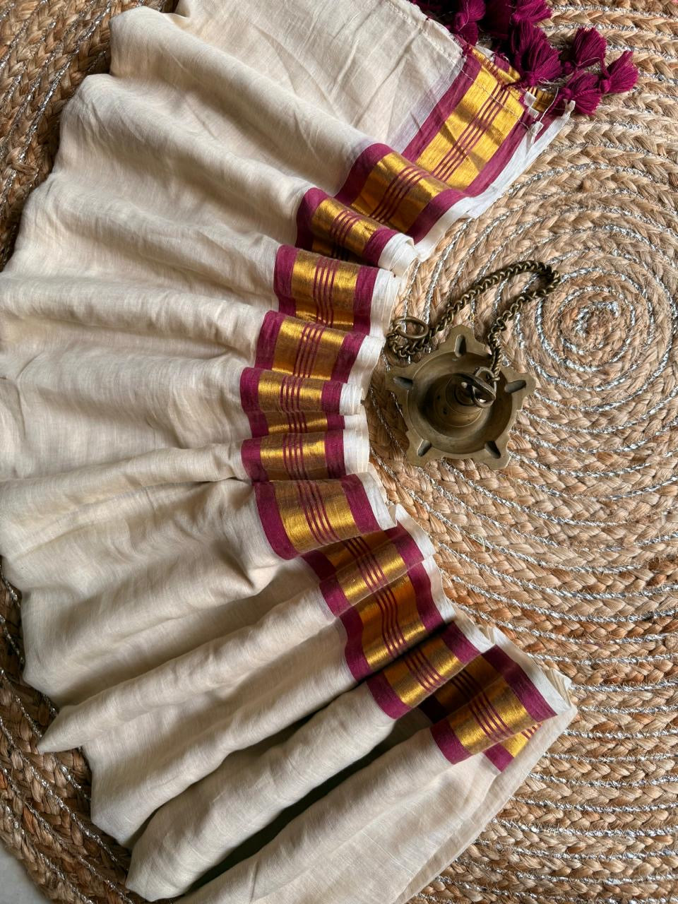 Soft Mul cotton saree - Wine