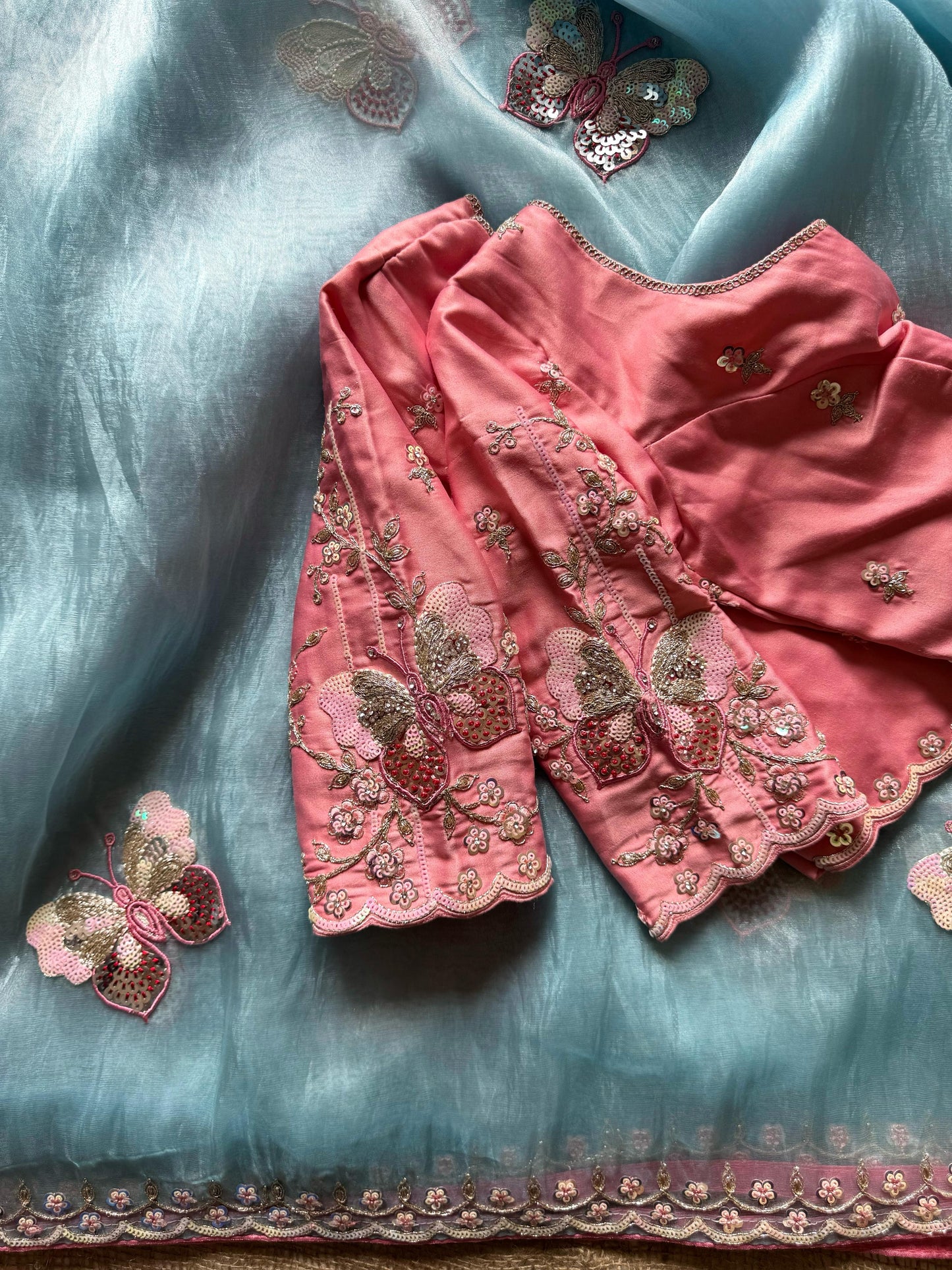 Premium organza silk with butterfly embroidery