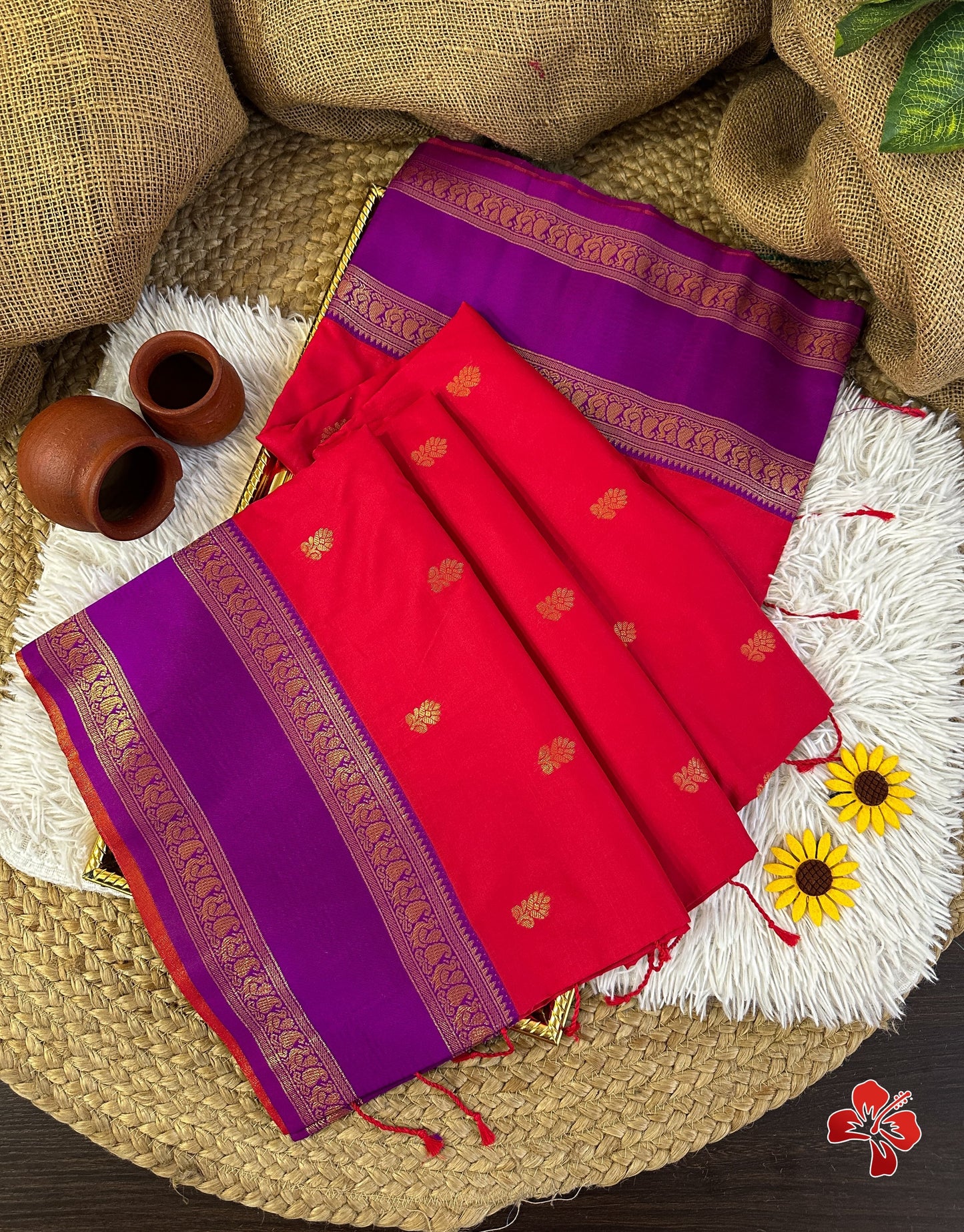 Semi kanchi silk saree with contrast border