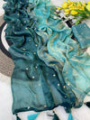 Ombré shaded fendi satin shimmer saree with sequins embroidery