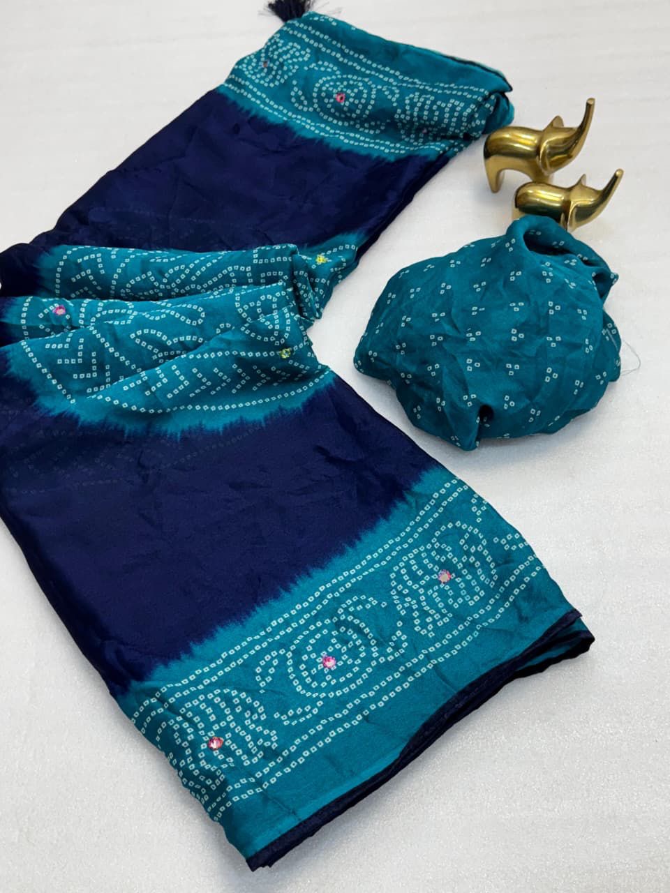 Moss bandhini printed saree with mirror work
