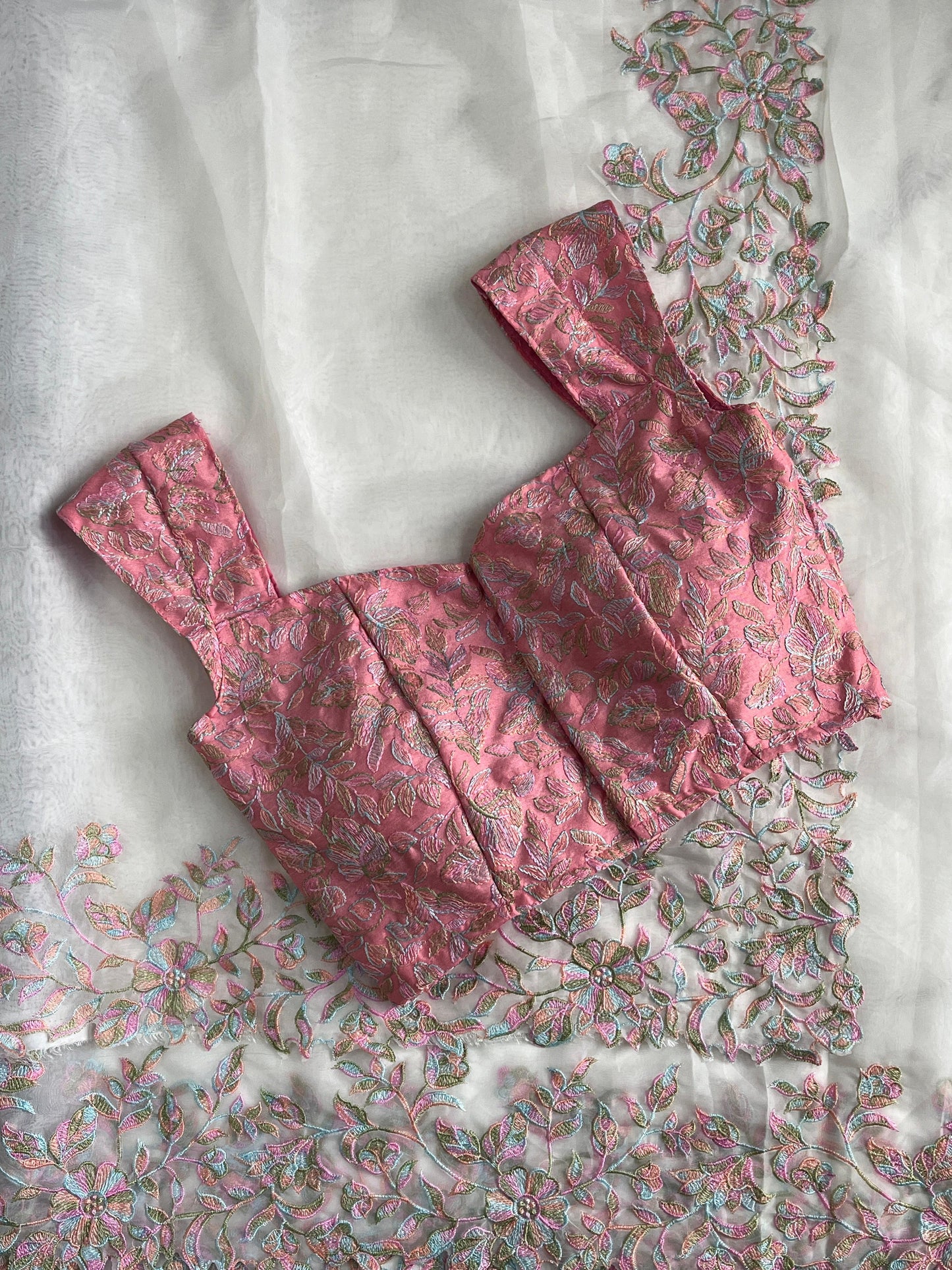 Soft Tabby silk with multi shaded embroidery