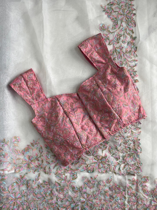 Soft Tabby silk with multi shaded embroidery