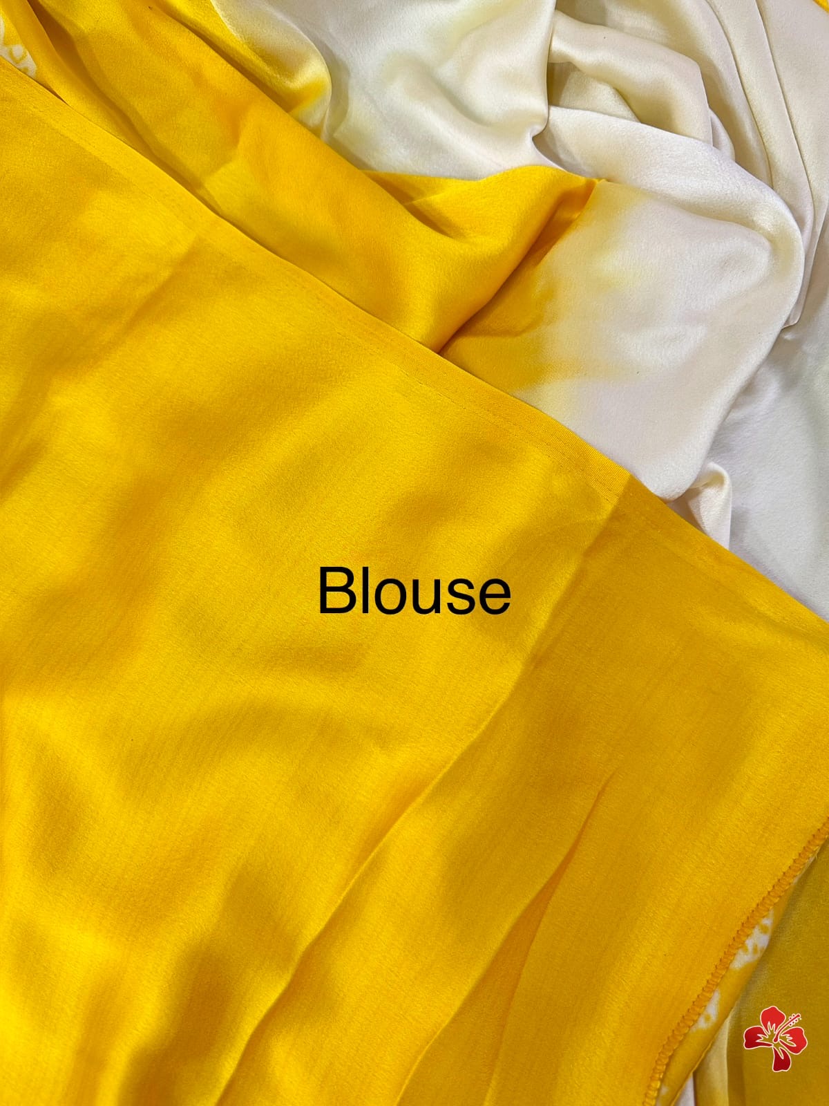 Beautiful viscous satin silk with bandhini prints - Chaitra reddy inspired