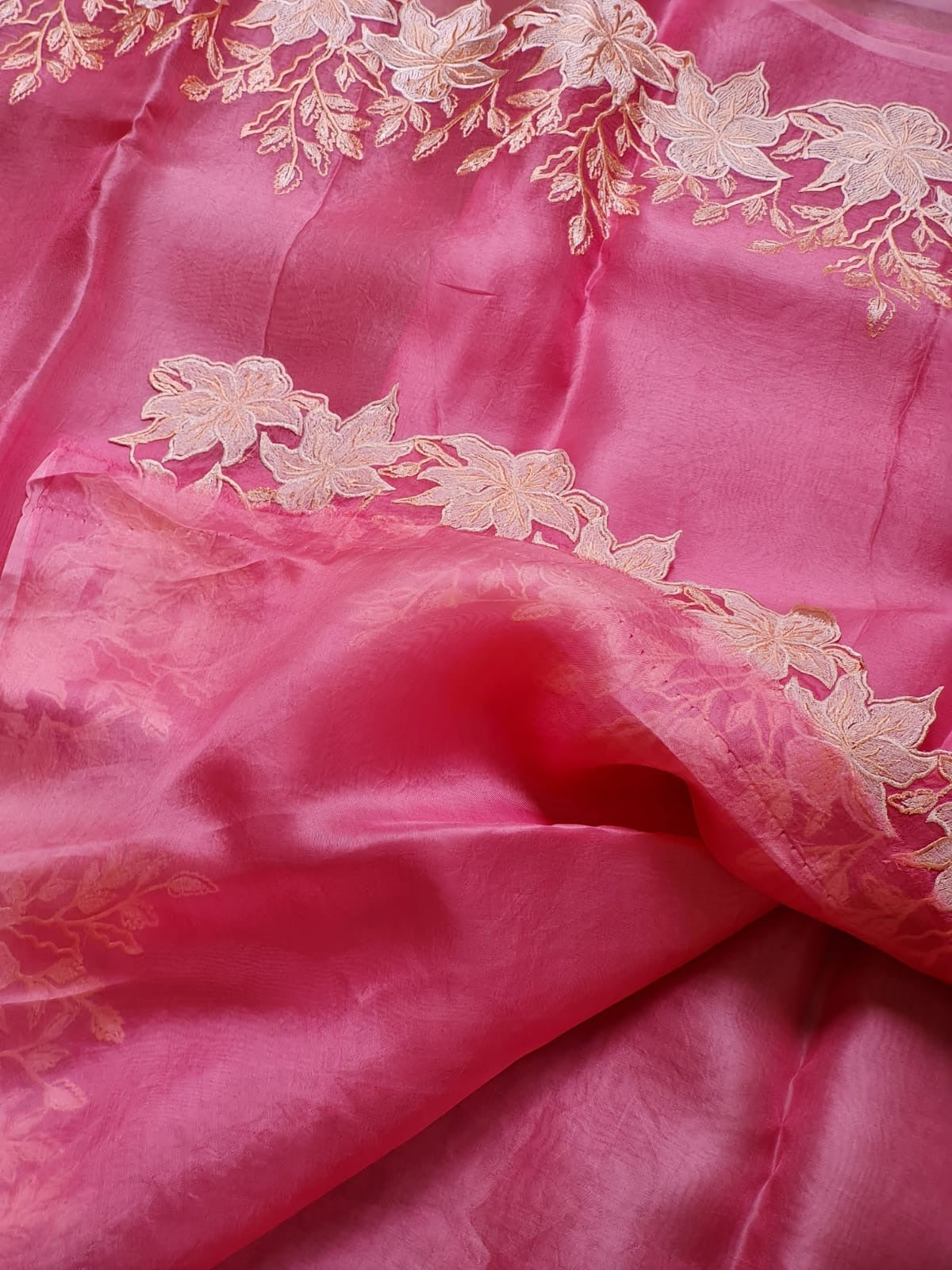 Pure organza silk saree with embroidery scallop border