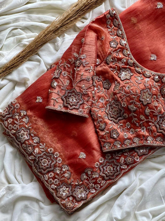 Beautiful soft organza crepe silk saree with handwork (Prebooking)