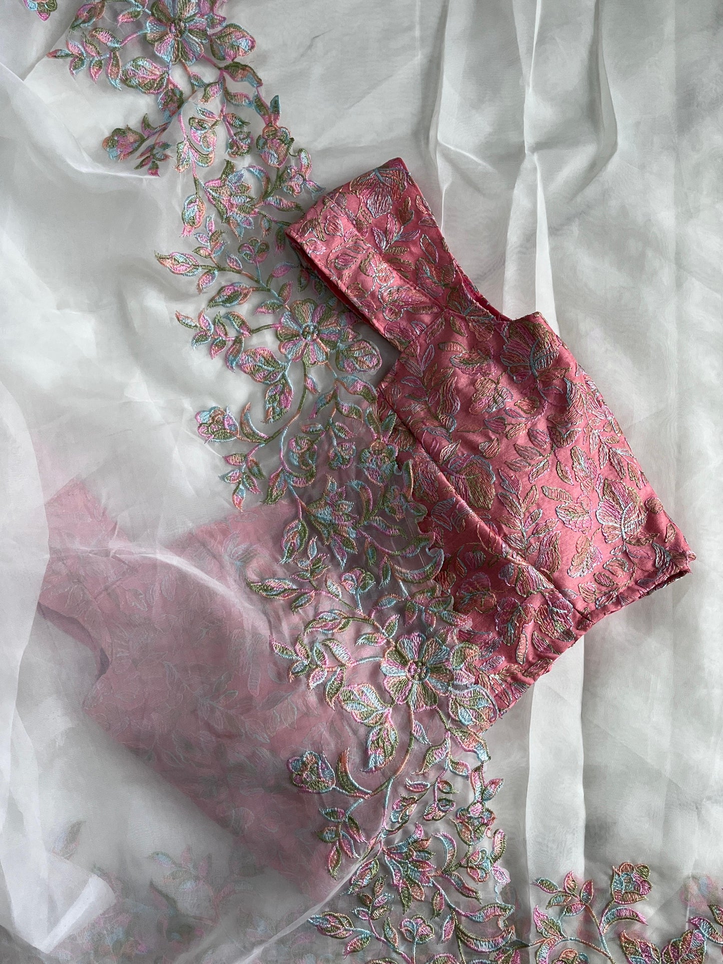 Soft Tabby silk with multi shaded embroidery