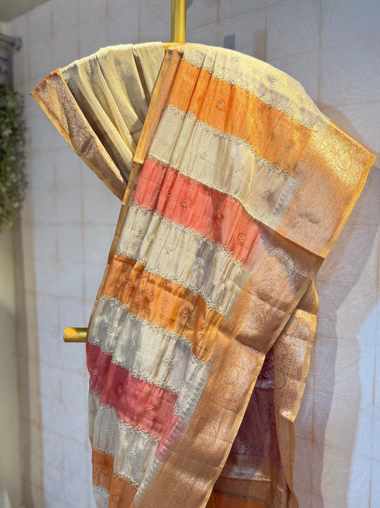 Beautiful soft tissue banarasi saree with embroidery - multi color