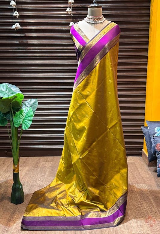 Beautiful semi kanjivaram soft silk saree - mustard purple (Copy)
