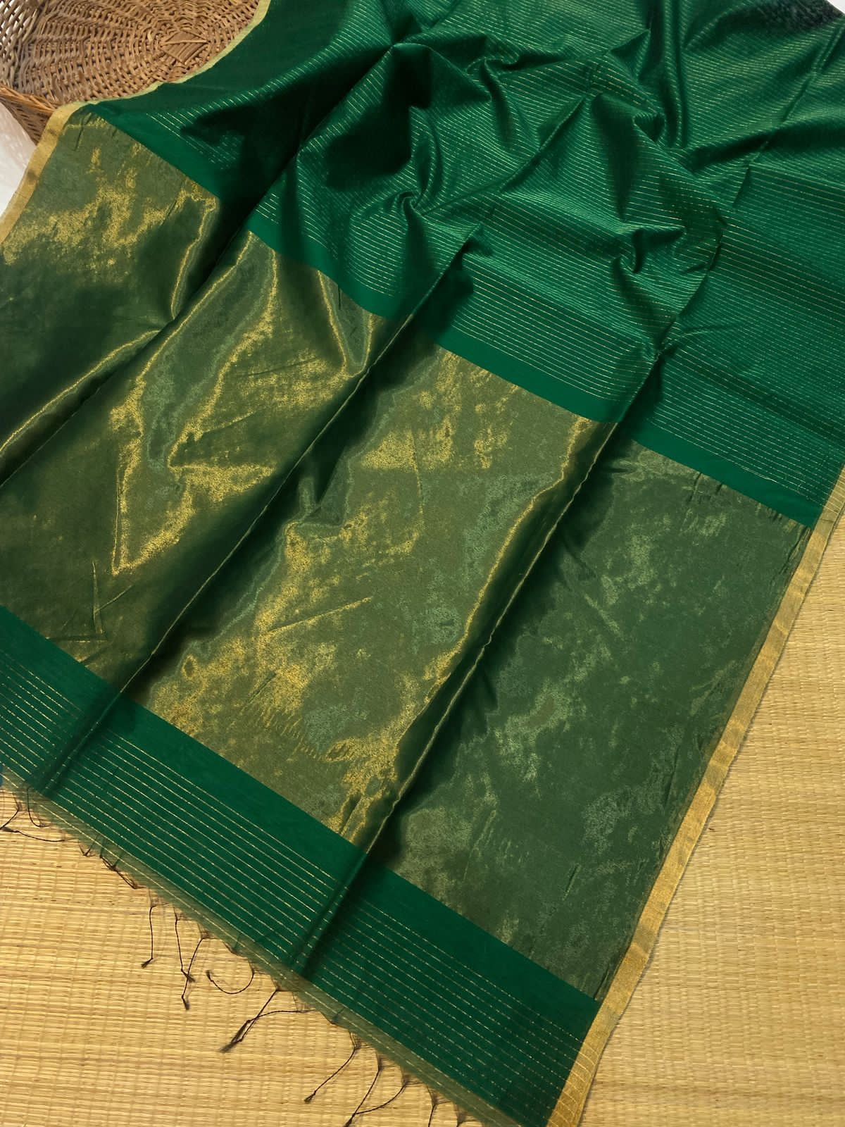 Pure Maheshwari silk cotton saree - small border zari stripes