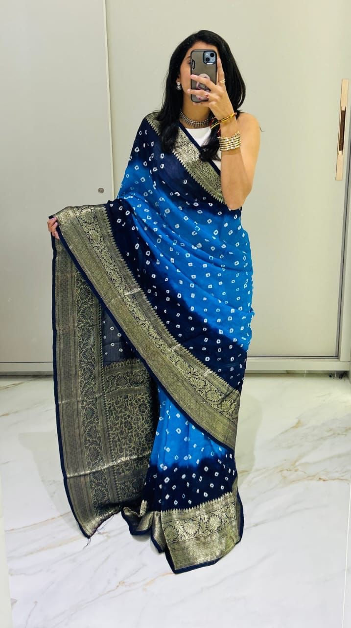 Semi dola silk with bandhini prints
