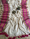Pure authentic mul cotton saree with pink zari border