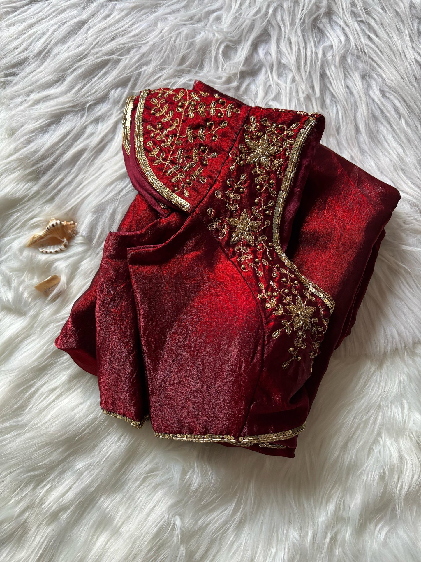 Space silk saree with unstitched handwork blouse