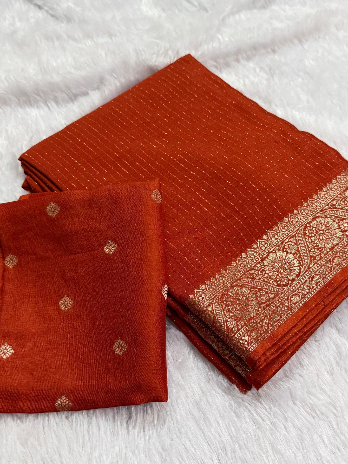 Premium viscous chinon silk with lurex zari lines