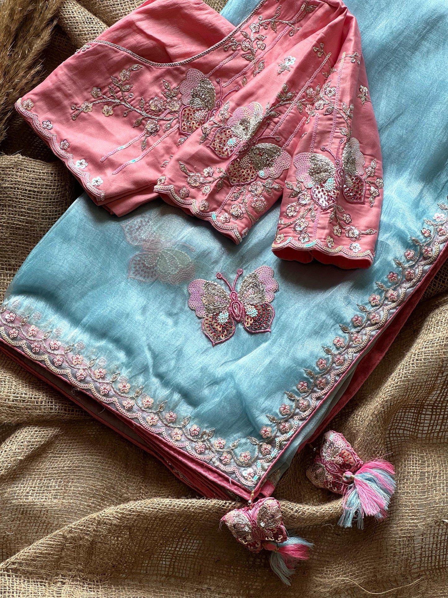 Premium organza silk with butterfly embroidery