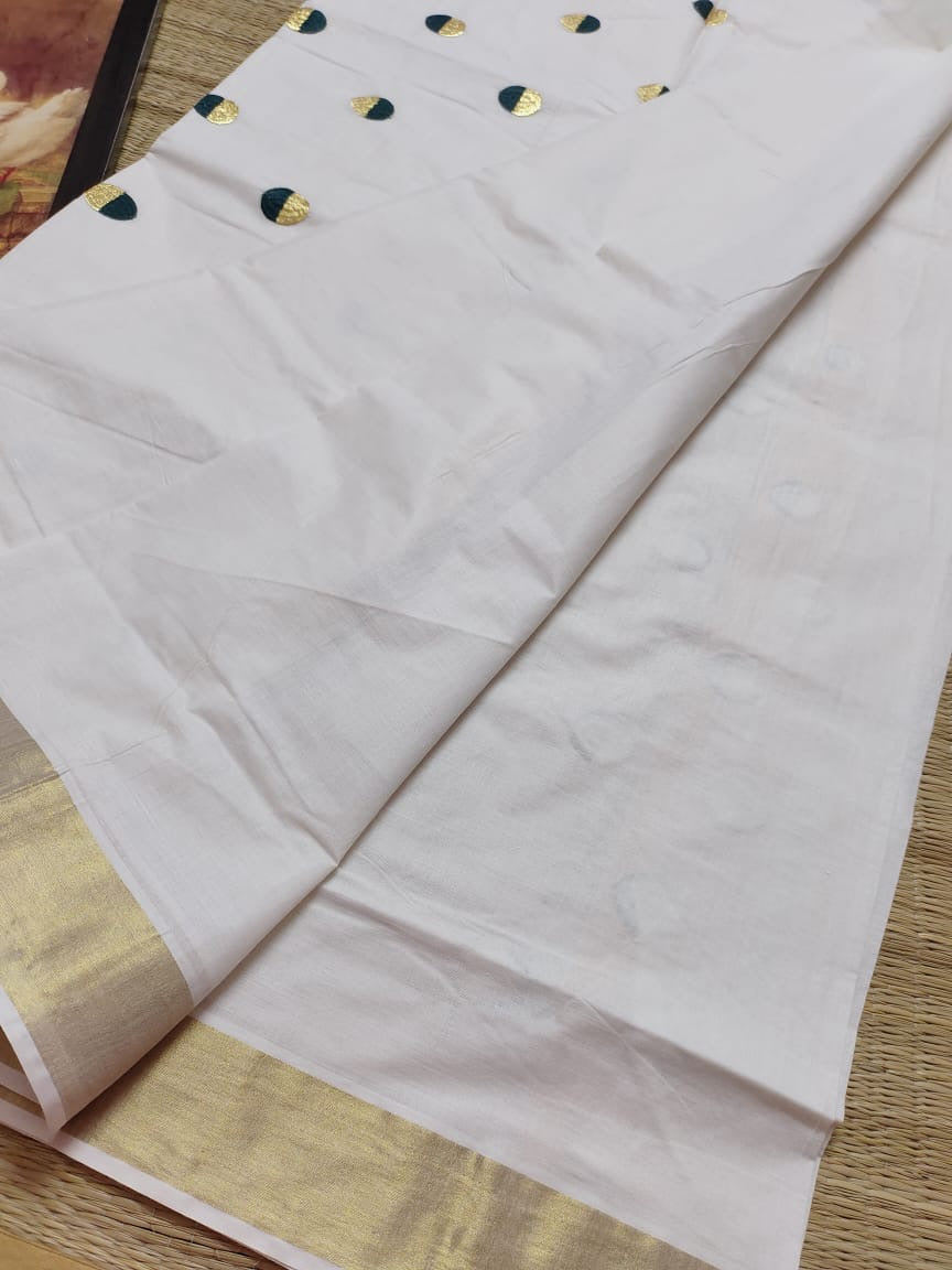 Polka weaved kerala cotton saree