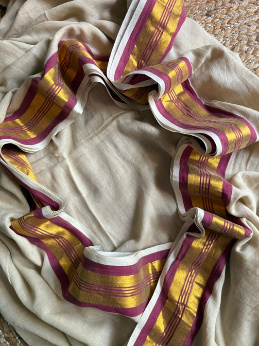 Soft Mul cotton saree - Wine