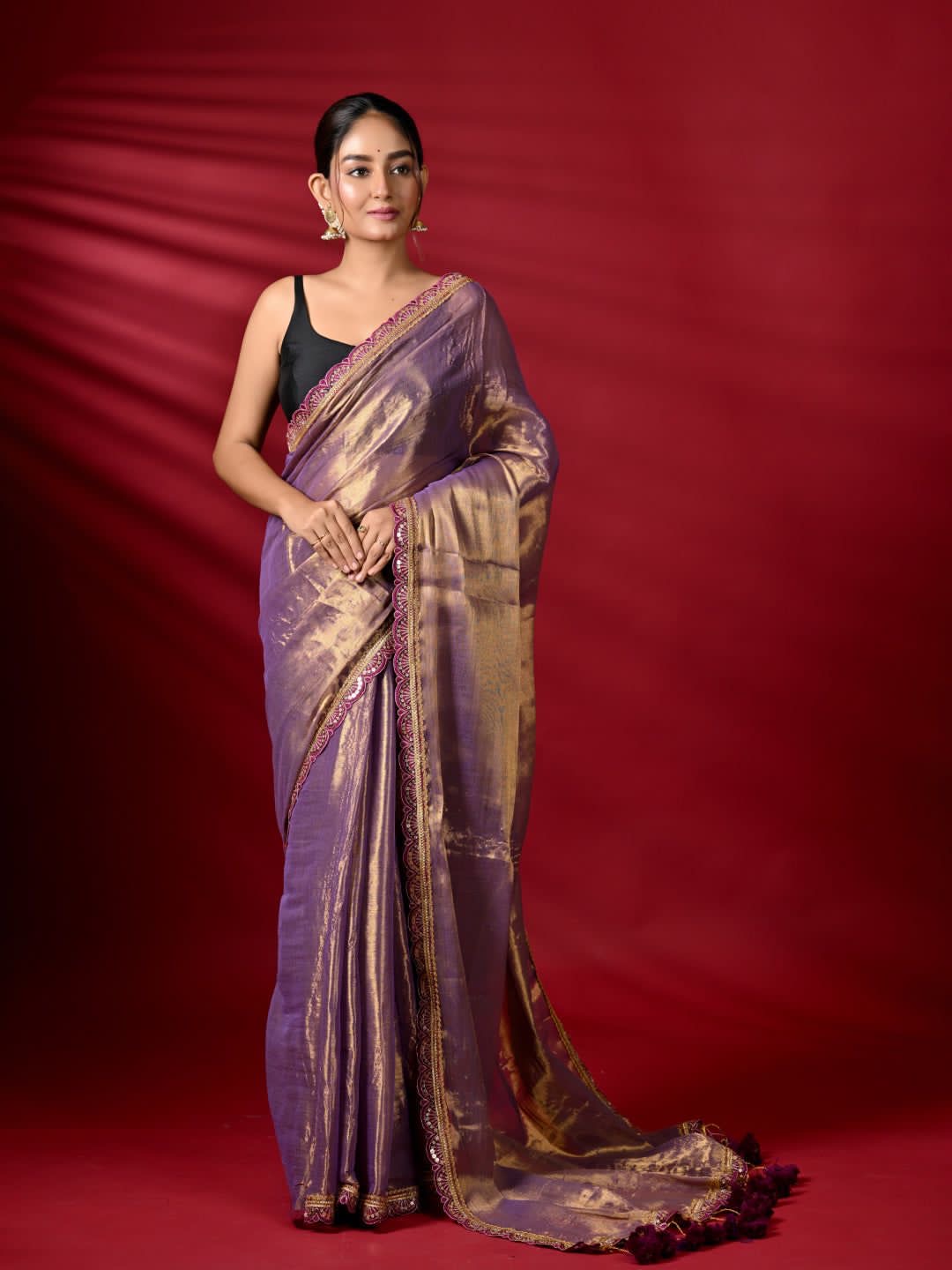 Mul tissue saree with lace border - 3