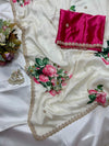 Floral chinon saree with beautiful pearl work border
