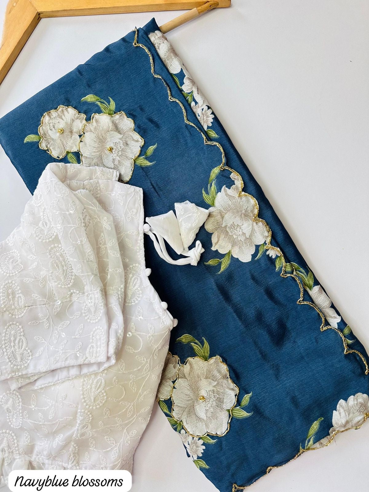 Floral chinon silk saree with embroidery