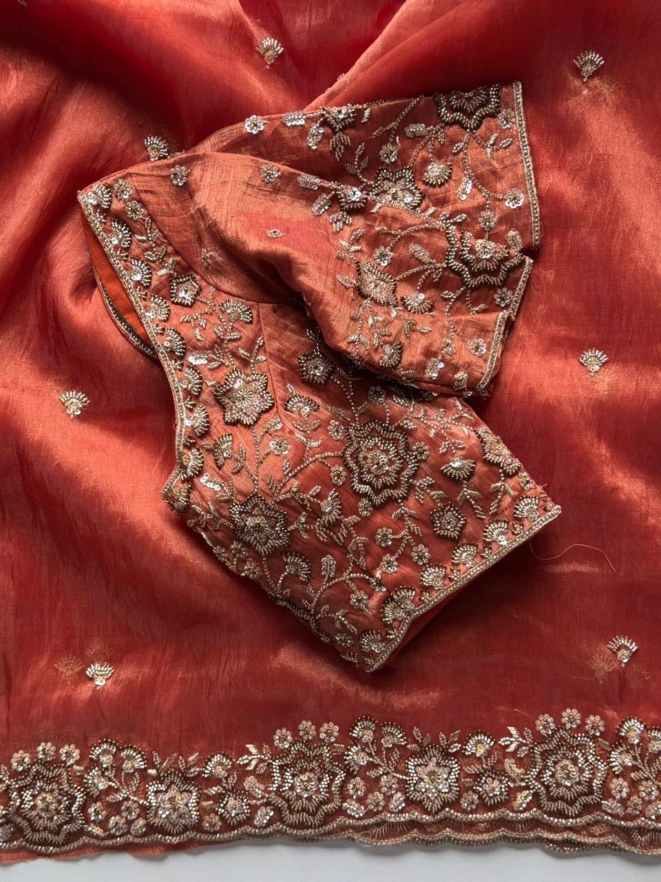 Beautiful soft organza crepe silk saree with handwork (Prebooking)
