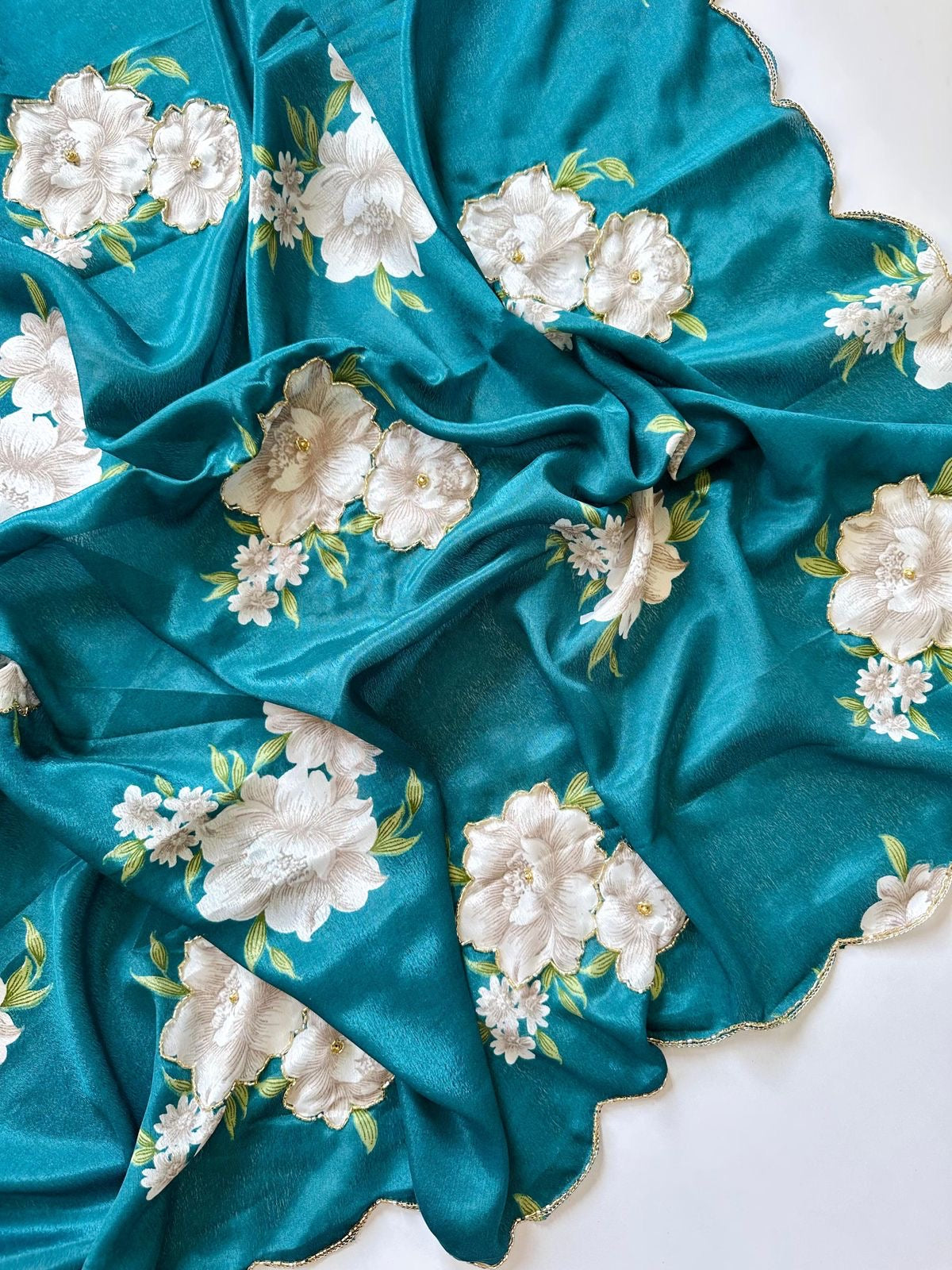 Floral chinon silk saree with embroidery