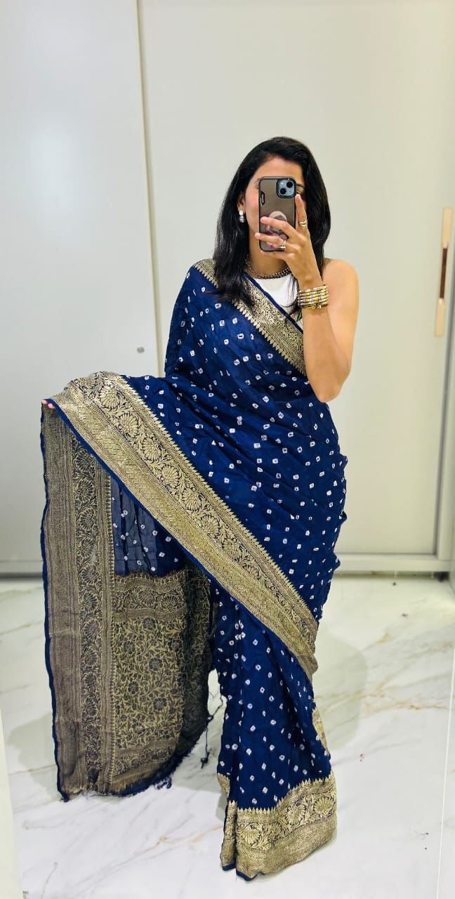 Semi dola silk with bandhini prints