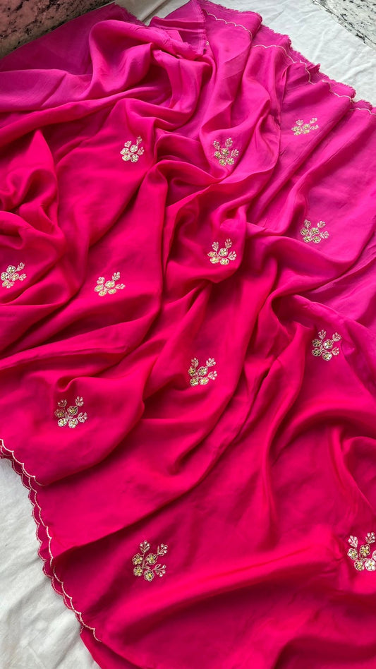 Pure munga silk ombré shaded saree with zardosi work