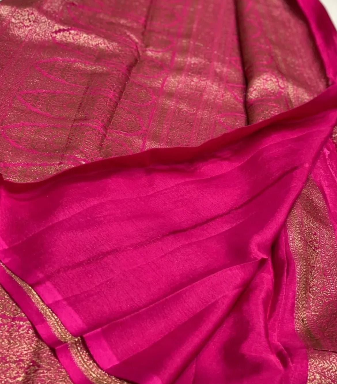 Pure khaddi handloom crepe chiffon antique brocade saree