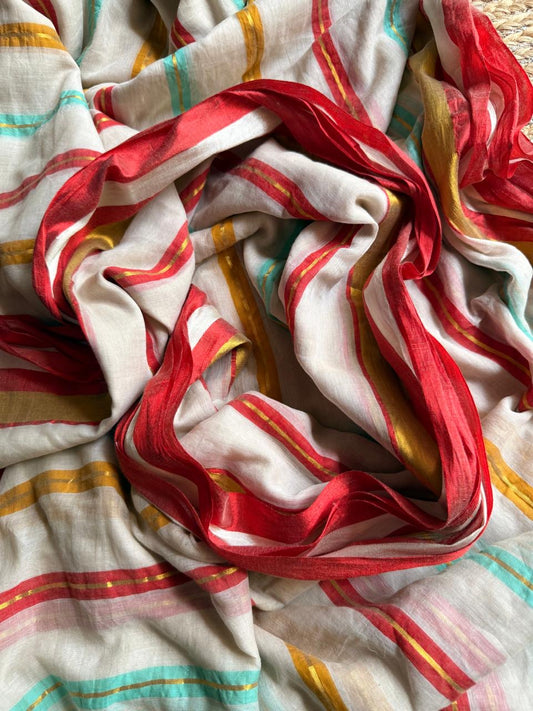 Mul cotton with multi color stripes lined with zari