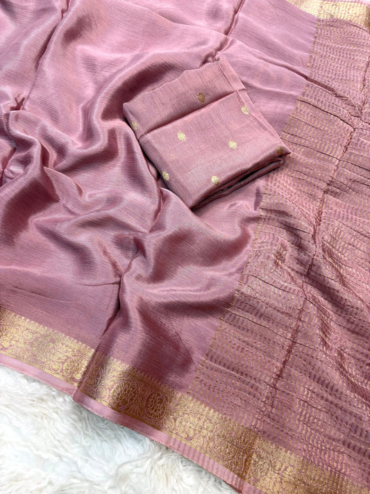 Soft viscose chinon silk saree with jacquard border - pastel shades