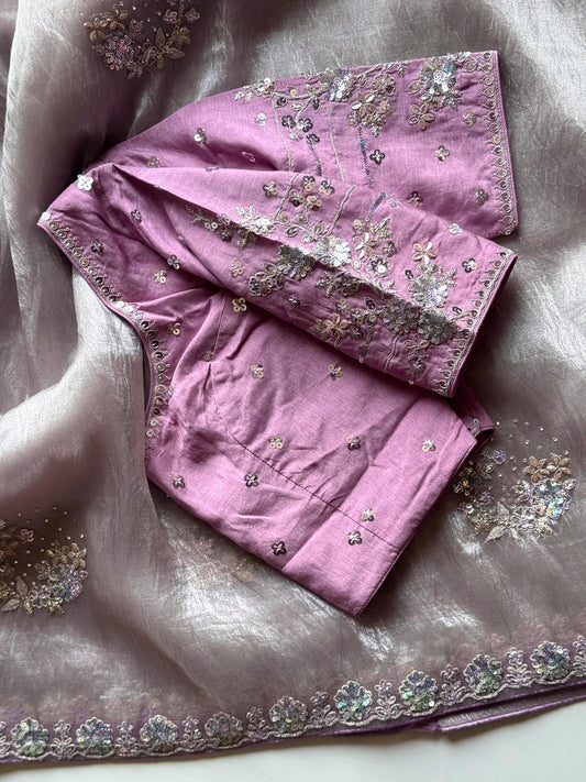 Premium organza saree with multi color sequins work