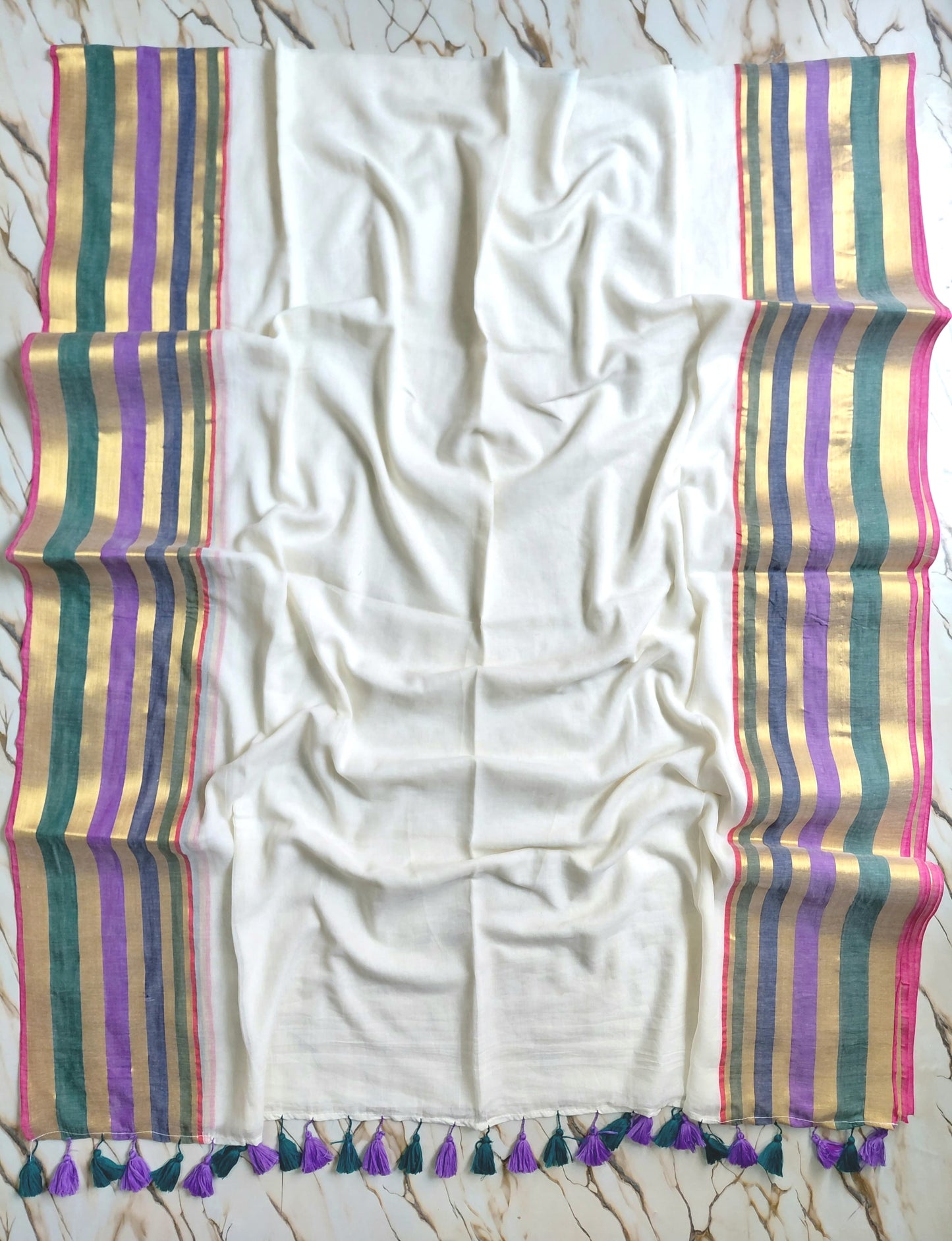 Pure authentic mul cotton saree with multi color border