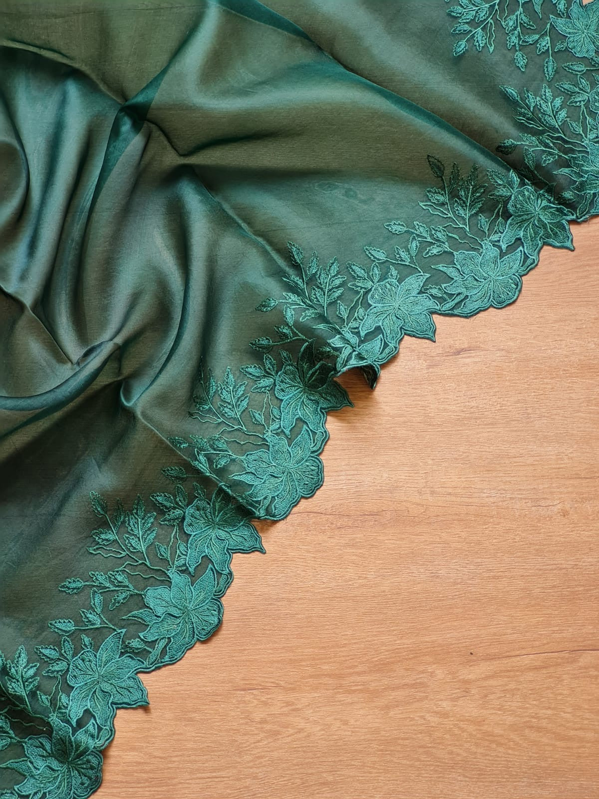 Pure organza silk saree with embroidery scallop border