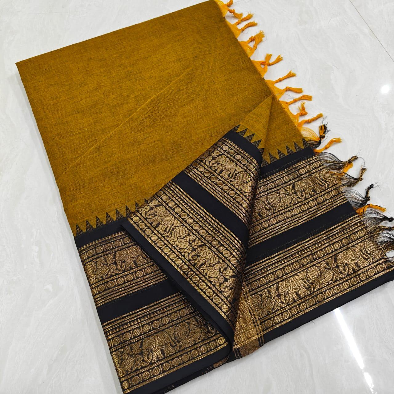 Premium pure kanchi cotton saree with beautiful double border