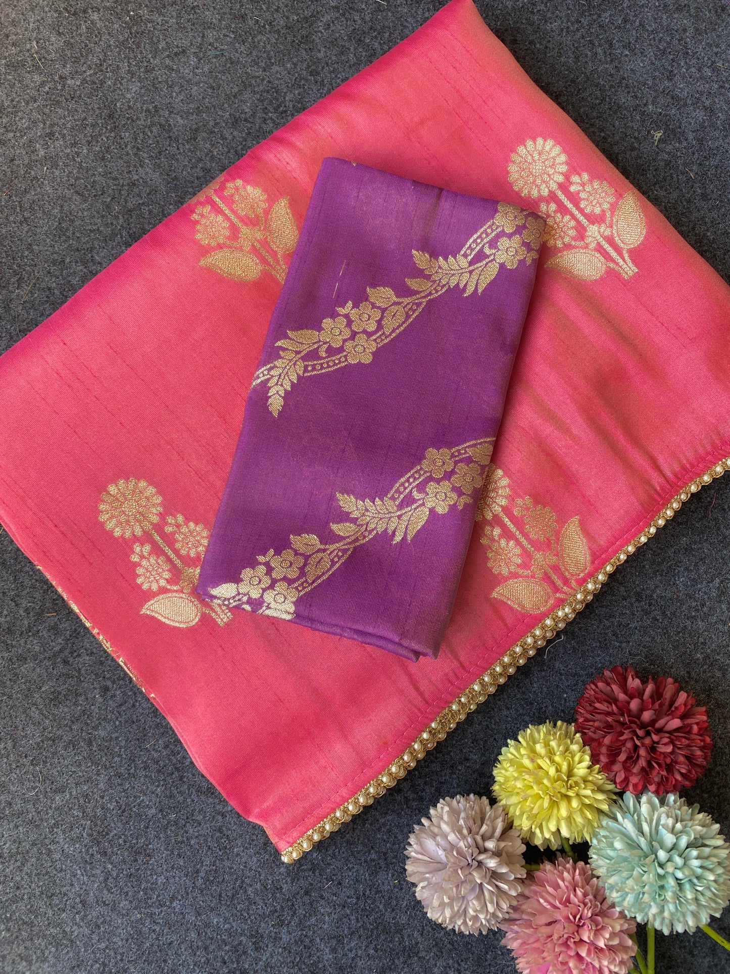 Premium Pure viscous dola silk saree with contrast blouse