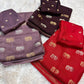 Soft viscous dola silk with beautiful silver and gold elephant motifs in the middle