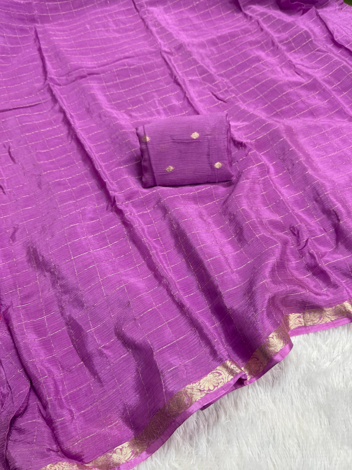 Soft Viscous chinon silk checks saree