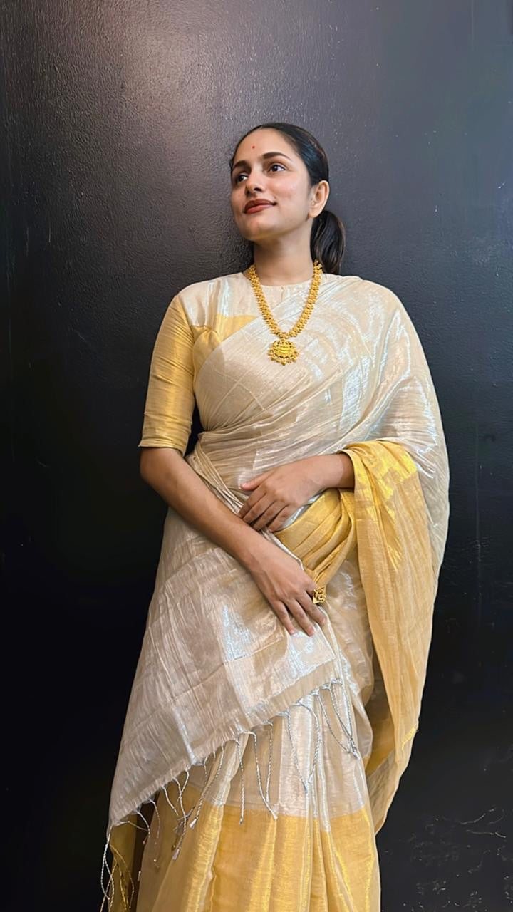 Mul tissue Raga saree - Gold and Silver