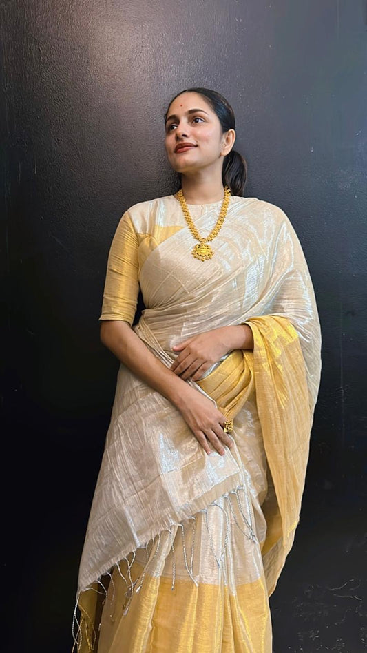 Mul tissue Raga saree - Gold and Silver