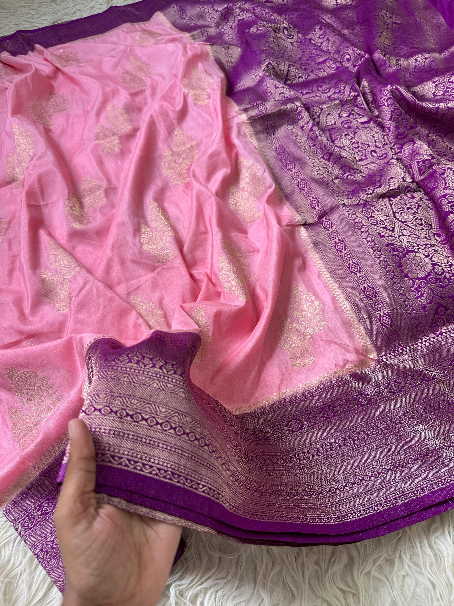 Beautiful semi katan saree with contrast border